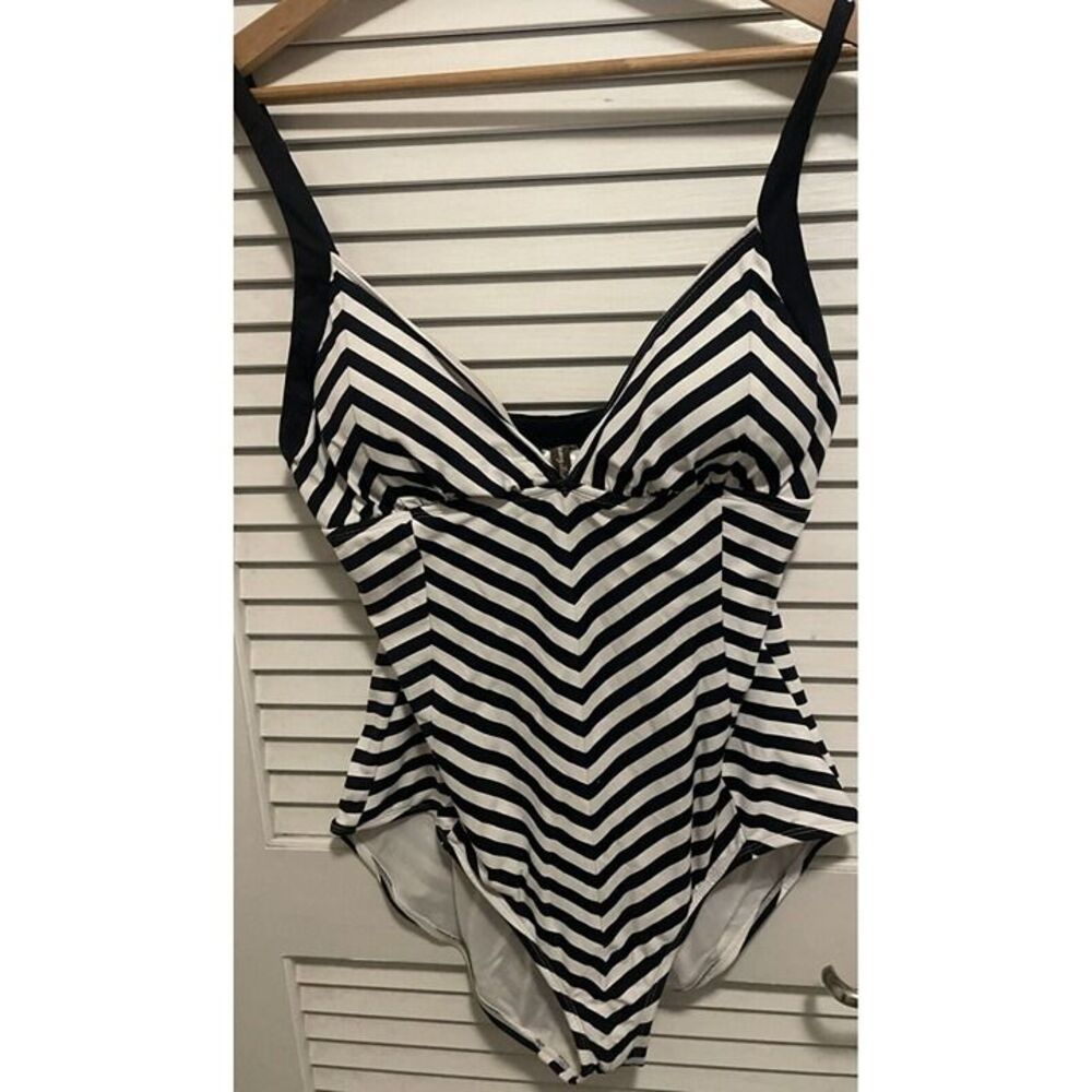 TOMMY BAHAMA One Piece Swimsuit Size 14 Black White Stripes